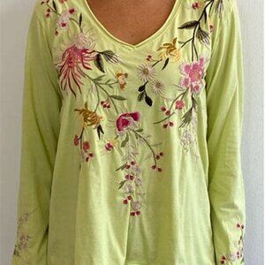 Super Cute Boho Mei Relaxed Tee from Johnny Was in light yellow, NWT, Size S